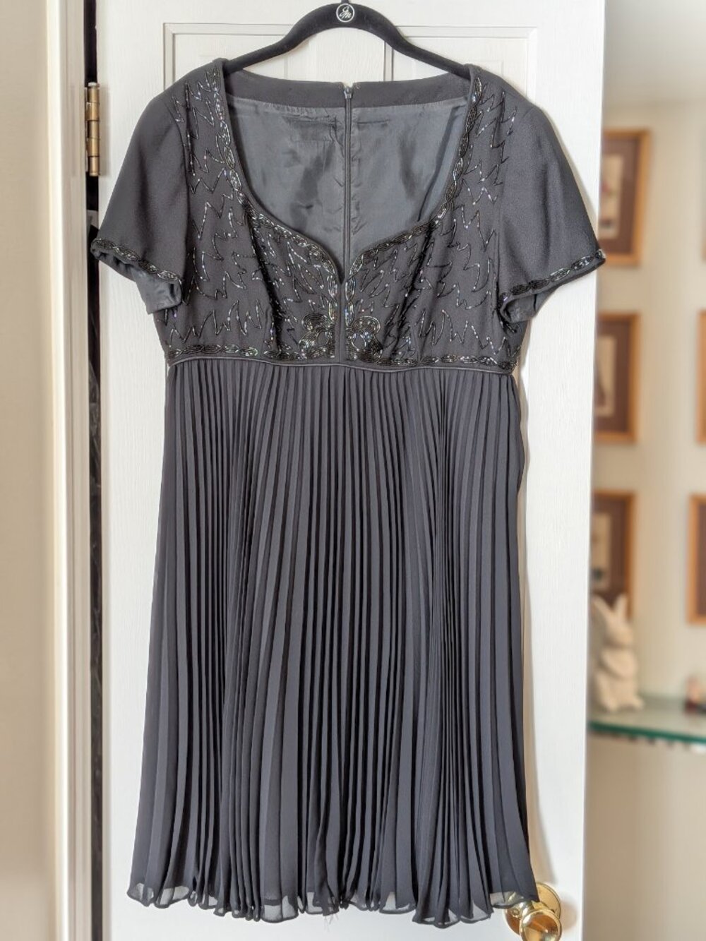 Vintage Liz Claiborne Night Beaded Chiffon Pleated Cocktail Dress Black
